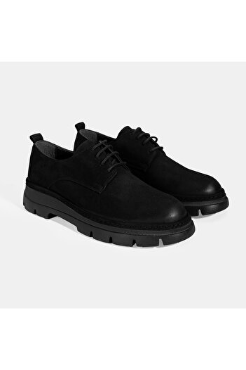 Desa Men's Black Lace-Up Nubuck Leather Shoes