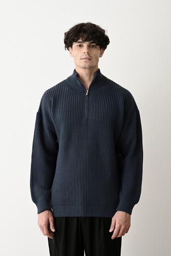 MARRAKECH Steel Knitted Oversize Half Zipper Sweater Kzk1902