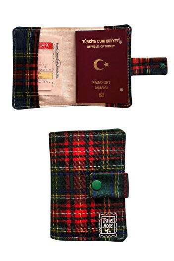 Outlet Çarşım Travel More Passport Cover Plaid Pattern Durable Premier Linen Passport Holder