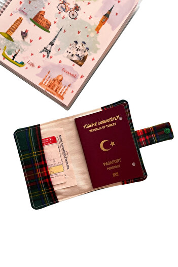 Outlet Çarşım Travel More Passport Cover Plaid Pattern Durable Premier Linen Passport Holder