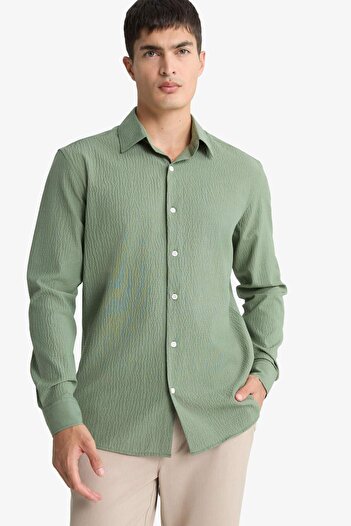 DeFacto Modern Fit Polo Neck Crinkle Long Sleeve Shirt F1767Ax25Au