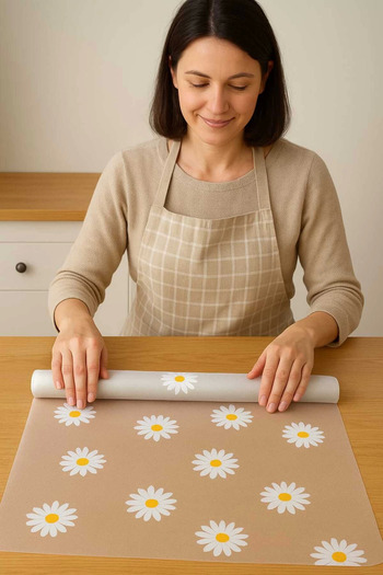 Clevora Kitchen Eva Shelf Liner Transparent Liner Non-Slip Cabinet Inner Drawer Cover Daisy Pattern Mat 45Cmx10