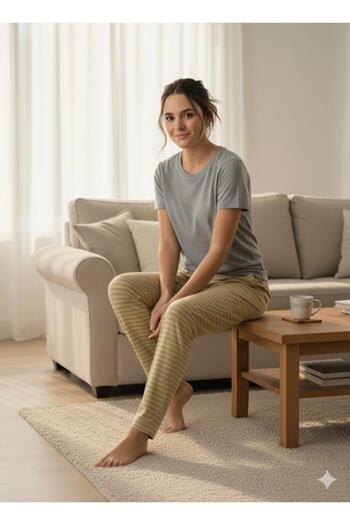 FAMES PİJAMA Winter Striped Women's Pajama Bottoms