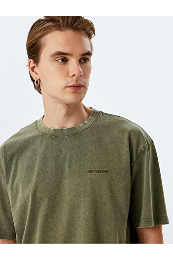 Koton Washable Cotton Short Sleeve Minimal Printed Crew Neck Oversize T-Shirt