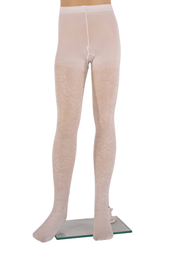 PETRA-ELISA Children's Microfiber Tights 40 DEN with Ioana pattern, White, 6-9 years