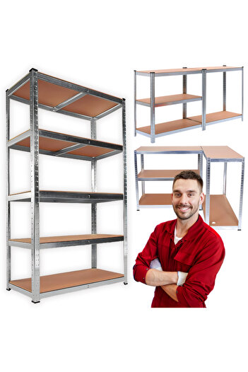 Other Rafturi metalice pentru garaj de 180 cm cu 5 rafturi galvanizate, cămară 180x90x40 cm