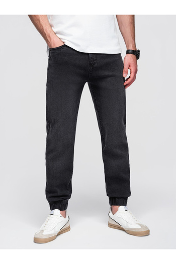 OMBRE Men's denim JOGGERS pants with classic flare - black V3 OM-PADJ-0265 S