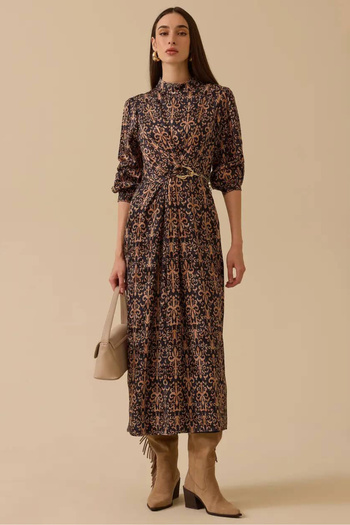 SEÇİL Women's Patterned Chain Detailed Jacquard Dress - Camel