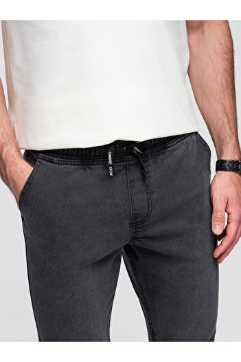 OMBRE Men's JOGGERS denim pants with wash effect - grey V3 OM-PADJ-0267 XL