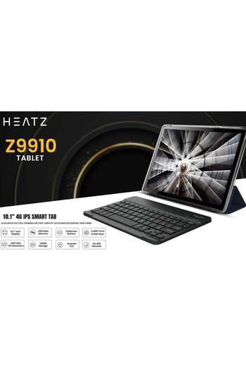 HEATZ 10.1 Inch Premium Tablet Z9910 Grey 4GB RAM 128GB ROM With 6580Mah Battery & Wireless Keyboard