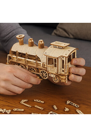zola 3D puzzle locomotive, Zola, 282 pieces, children and adults, wood, brown