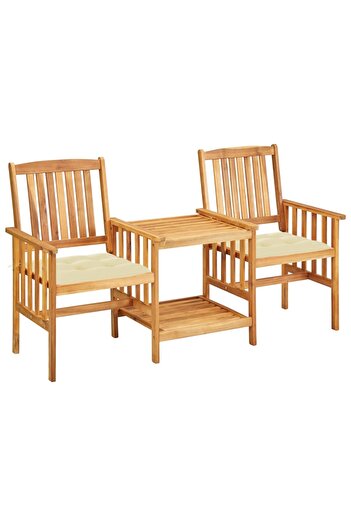 vidaxl Garden Chairs with Tea Table and Cushions Solid Acacia Wood