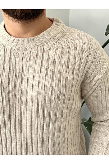 HAWKKİNG Erkek Oversize Bisiklet Yaka Fitilli Triko Kazak