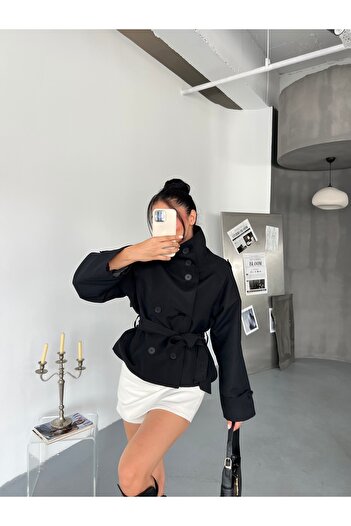 Friday Mood Women's Tie-Up Stand Collar Trench Coat