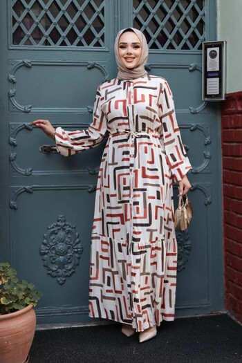 N.S NEVA STYLE Patterned Tile Hijab Dress 50253Krmt