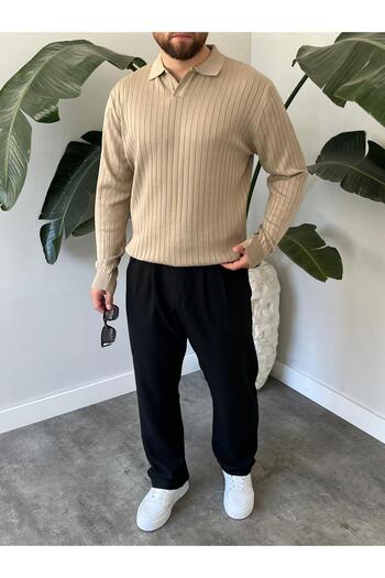 HAWKKİNG Men's Oversize Polo Neck Knit Sweater