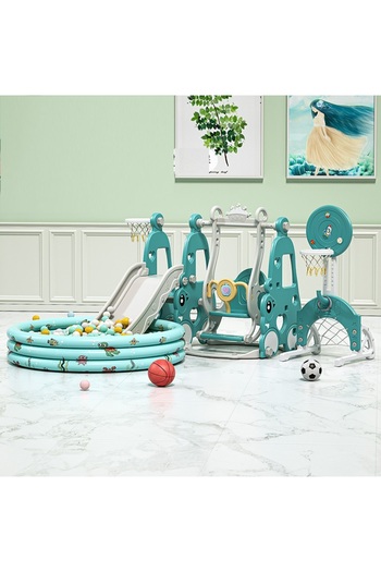 Nichiduta Garden Happy Turtle Blue 4-in-1 Play Area with Convertible Swing, Slide with Steps