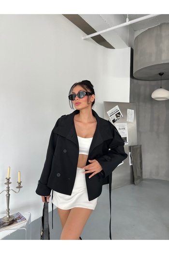 Friday Mood Women's Tie-Up Stand Collar Trench Coat