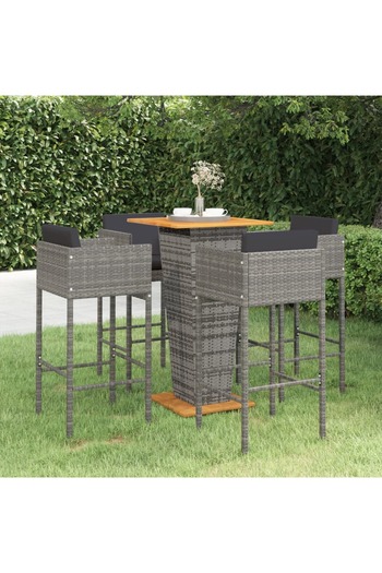 vidaxl 5 Piece Garden Bar Set with Cushions Poly Rattan Grey