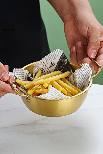 Qerhome Gold Stainless Steel Round Presentation Pan - Serving Dish Sauce Bowl with Handle 17 cm