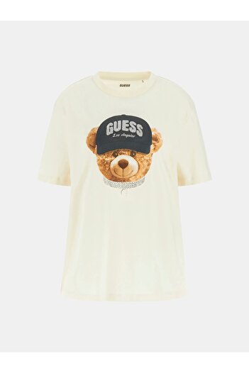 Guess Teddy Women's White Active Regular Fit T-Shirt V5Bi09I3Z14-G1O6