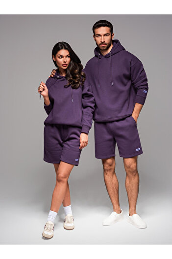 OMBRE UNISEX sweatshirt set for couples hoodie + athleisure style shorts - purple V13 Z110