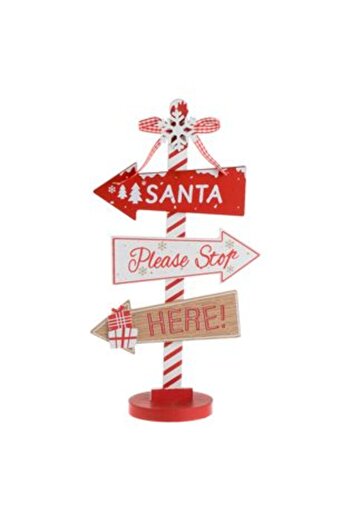 Jumbo Decorative Christmas Wooden Plaque 'Santa Please Stop Here' 30 cm