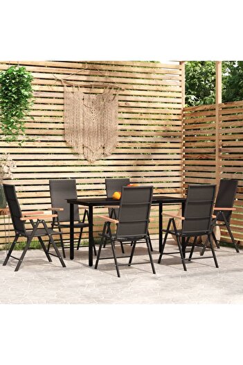 vidaxl 7 Piece Garden Dining Set Black