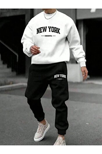 puolikuu Sweatshirt Jogger Tracksuit Set - Oversize, New Printed Crew Neck with a Raised Lettering Print