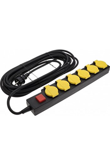 OPTONICA extension cord, 6 Schuko sockets, 10m, IP44, 3500W, switch, child protection