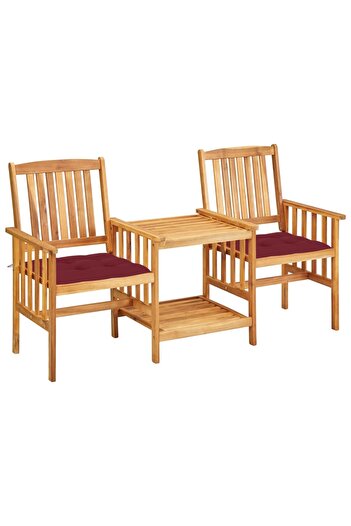 vidaxl Garden Chairs with Tea Table and Cushions Solid Acacia Wood