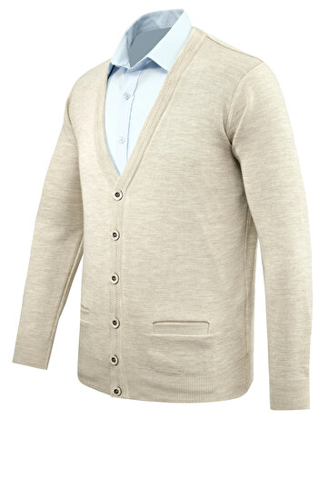 Çizgi Triko Men's Buttoned Cardigan with Pockets Solid Color Steel Knit Classic Fit - 5200m