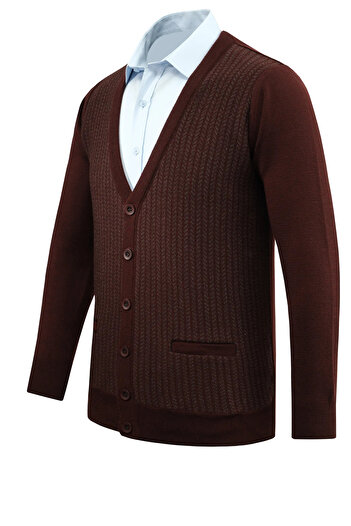 Çizgi Triko Men's Buttoned Cardigan with Pockets Patterned Steel Knit Classic Fit - 5212m