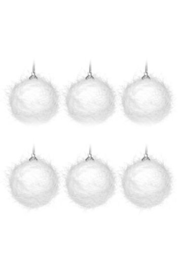 Jumbo Set Globuri de Craciun Albe Glitter Fibre Albe Ø8 cm - 6 buc