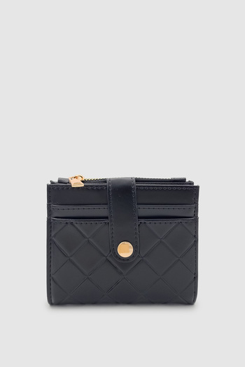 Wuclo Ivina Quilted Detailed Card Holder Snap Fastener and Zipper Women's Wallet Black