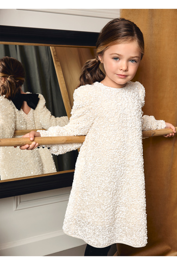 Abel & Lula Abel& Lula Cream Sequin Ribbon Detail Cotton Lining Dress (for Ages 04-09) - Cream