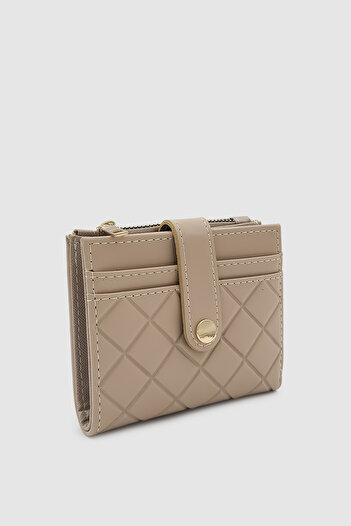 Wuclo Ivina Quilted Detailed Card Holder Women's Wallet with Snap Fastener and Zipper Cream