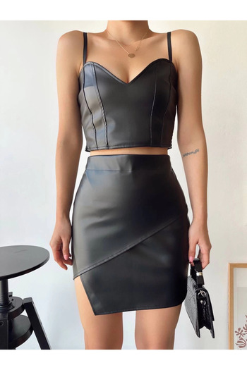 Osso Fashion Flap-closure asymmetrical leather skirt, black, s240106.