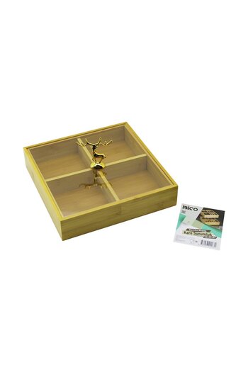 Light up Kare 4 Compartments=2In1=Multipurpose Box Without Compartments Wooden Bamboo Serving Presentation Tray - Board 22X22X5Cm
