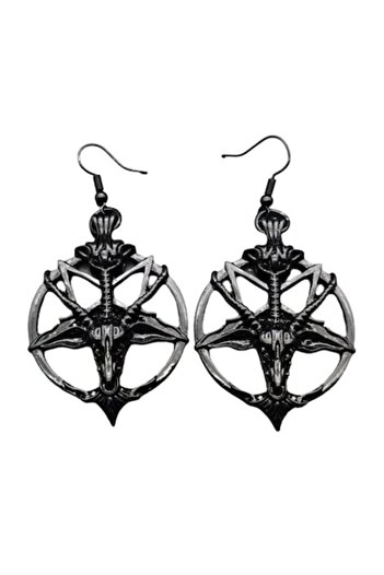 SYGGY Baphomet Earrings, Pentagram Design, Black