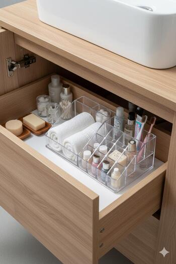 EWs Transparent Acrylic Bathroom Cosmetic Organizer Organizer 13X22X8 cm