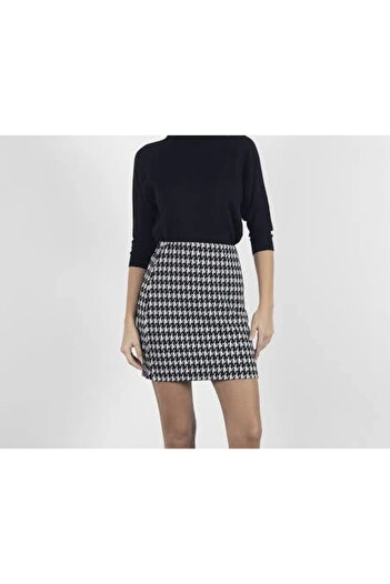 agishop Houndstooth Lycra Mini Skirt Black and White