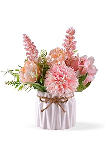 Generic SYOSI Artificial Flowers Hydrangea, Artificial Potted Flowers with Ceramic Vase, Small Faux Flowers
