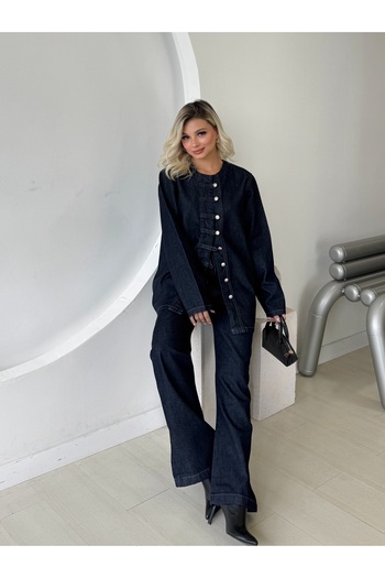 Nsade Ensade Button Detail Design Jacket-Half Spanish Pants Denim Suit