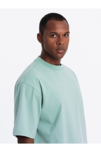 OMBRE Ανδρικό βαμβακερό μπλουζάκι LOOSE FIT με στρογγυλή λαιμόκοψη - μέντα V6 OM-TSBC-0234 XL