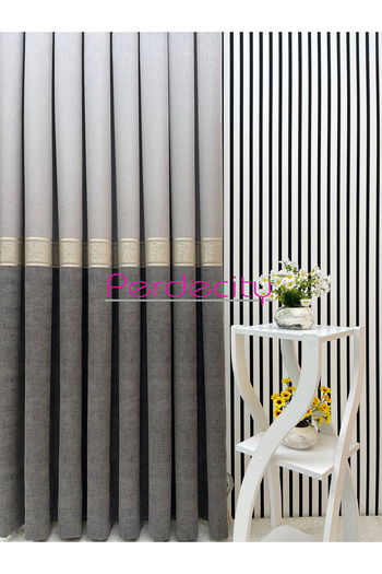 PERDECITY Sun Anthracite Gray Gold Detailed Panel Background Curtain 1X3 Tightly Pleated [Single Panel] Suitable for All Rooms