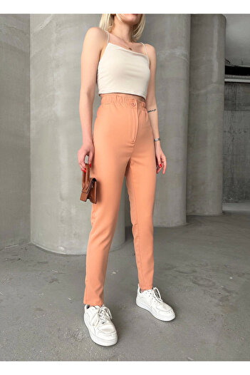 agishop Caramel Trousers with Elastic Waist