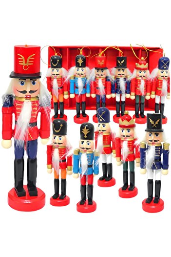 Other Christmas tree ornament set, 6 wooden nutcracker figures.