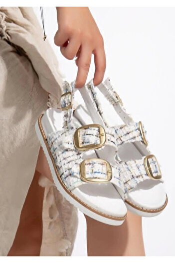 agishop Olira White Glitter Belted Sandals