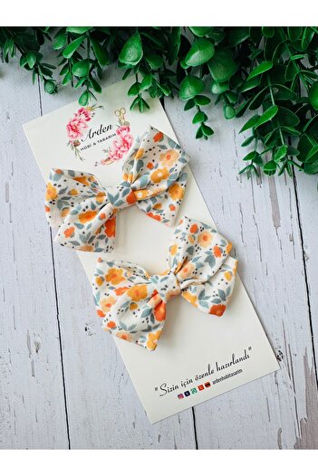 ARDEN HOBİ TASARIM Floral Linen Bow Hair Clip Set/2-Piece Linen Bow Hair Clip/School Hair Clip
